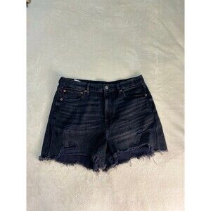 American Eagle Highest Rise 90s Boyfriend Shorts Black Distressed Denim Size 12